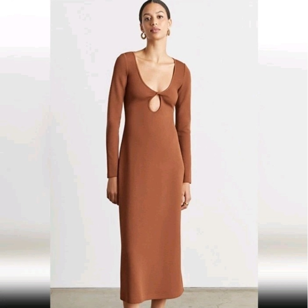 Who What Wear Womens L Fox Keyhole Scoop Neck Midi Dress‎ In Cocoa Minimalist